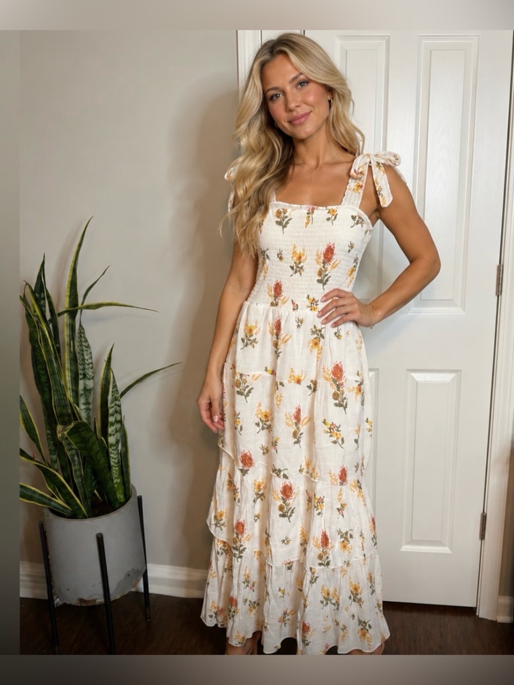 J GEE Floral Tiered Maxi Dress, XL